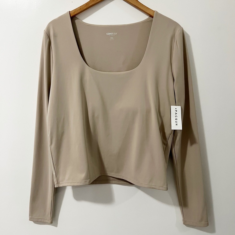 PacSun Contouir XXL‎ Long Sleeve Square Neck Top New NWT Stretch Beige